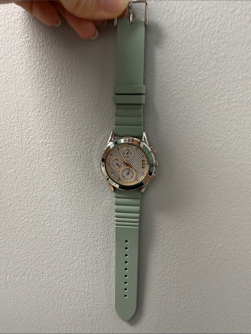 Fossil Sage/Mint Silicone Strap Silver-Tone Chronograph Watch